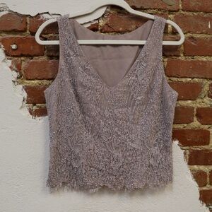 Vintage Teri Jon by Rickie Freeman muted Pink mauve Sleeveless Blouse Beaded
